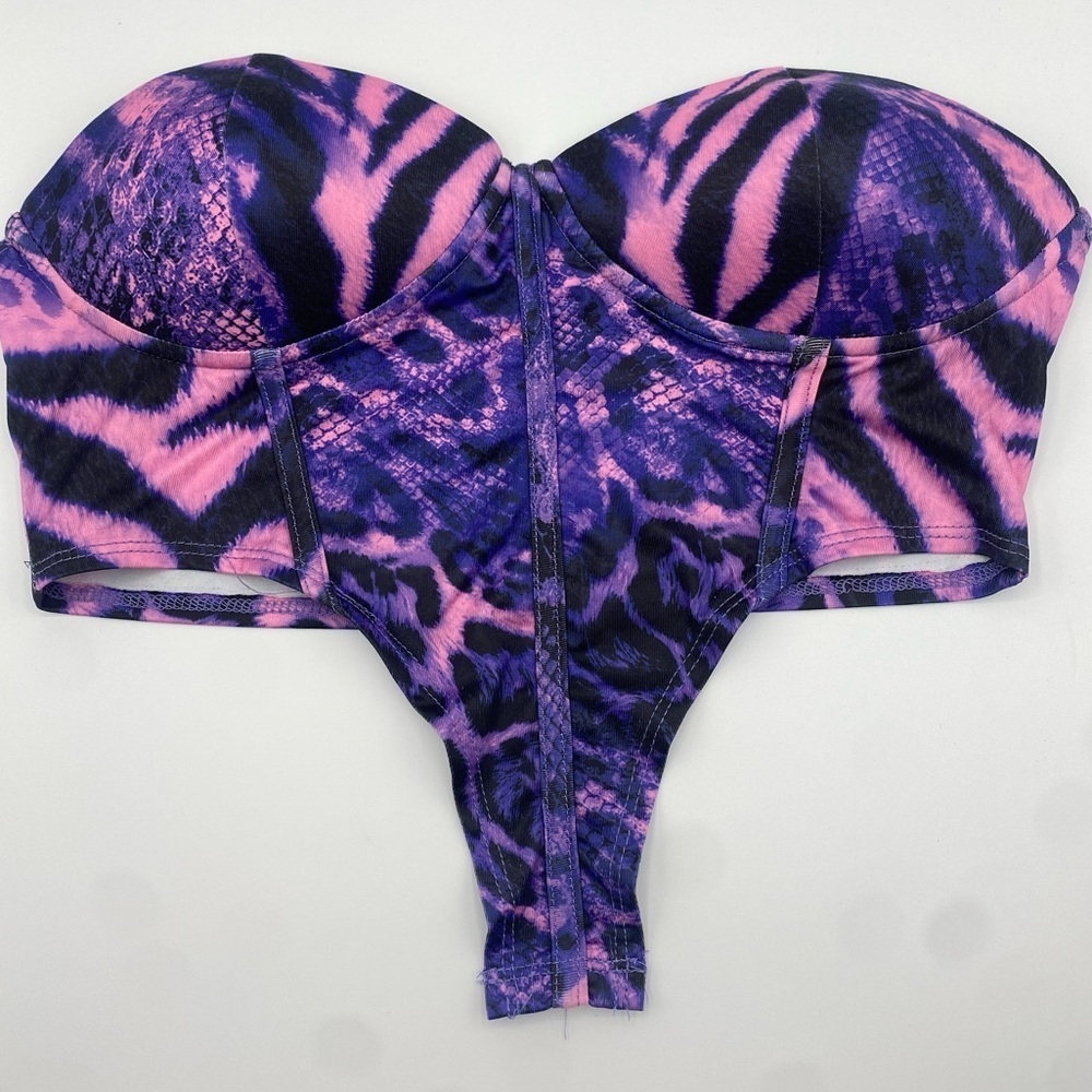 Rave Sexy Purple Animal Print Crop Top Bustier